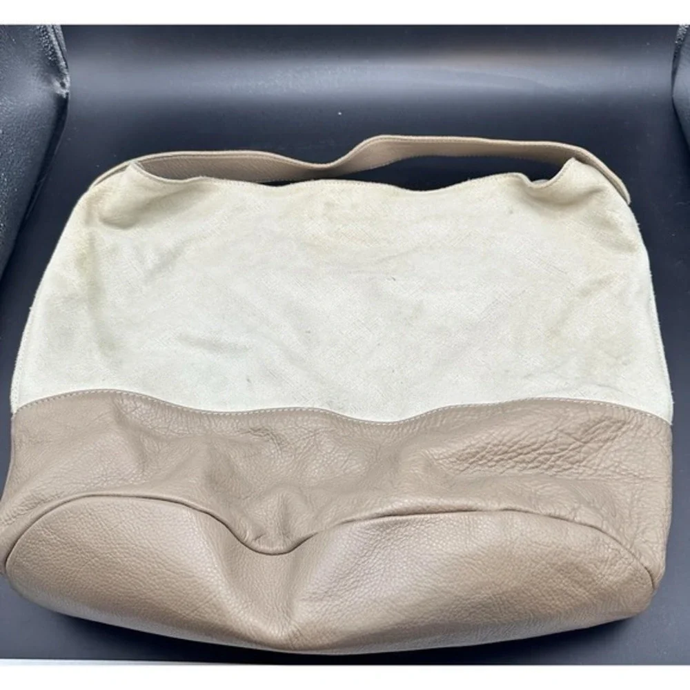 Innue Beige White Metallic Leather Hobo Bag Made in‎ Italy Large